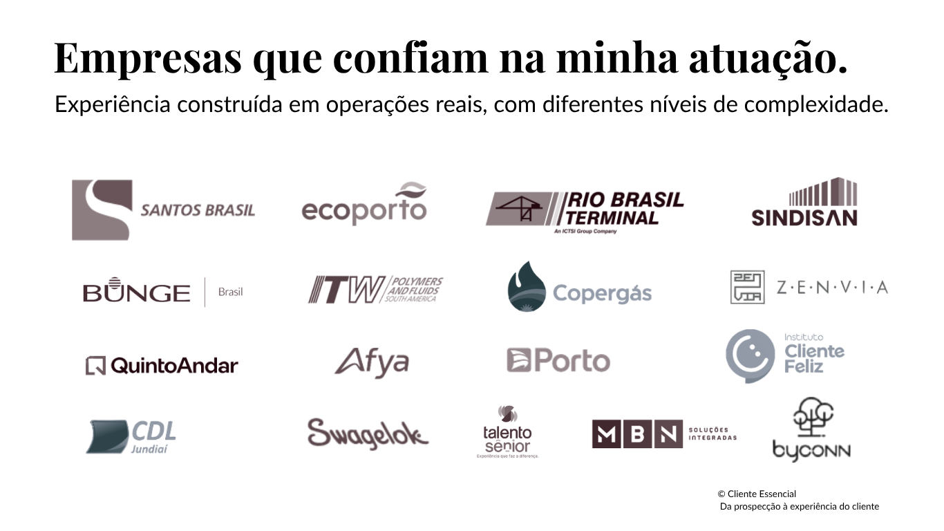 Logos de empresas atendidas pela Cliente Essencial